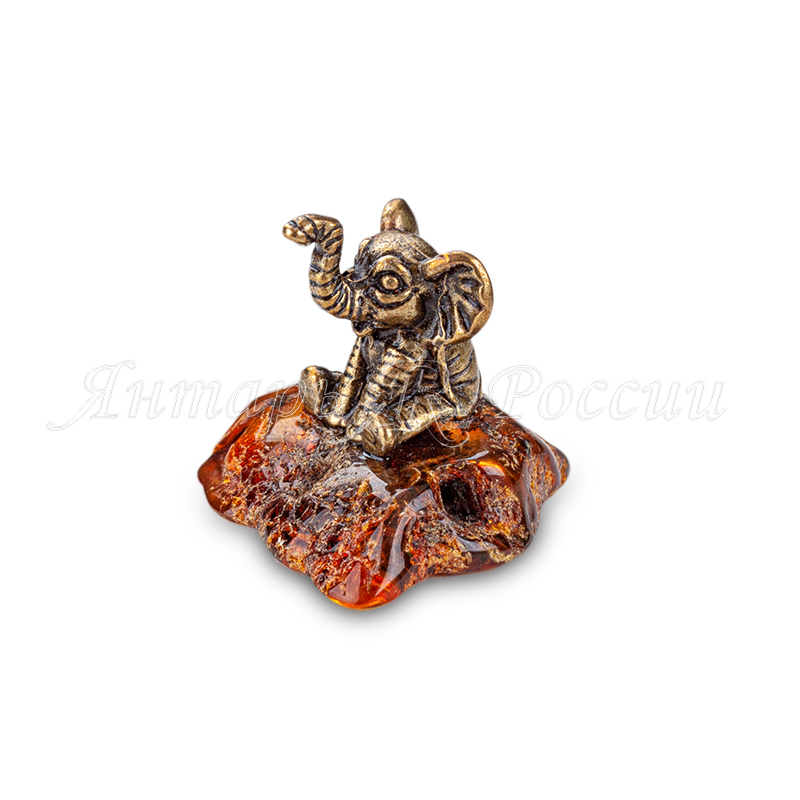 Слонёнок на попе Латунь, янтарь Слонёнок на попе Латунь, янтарь